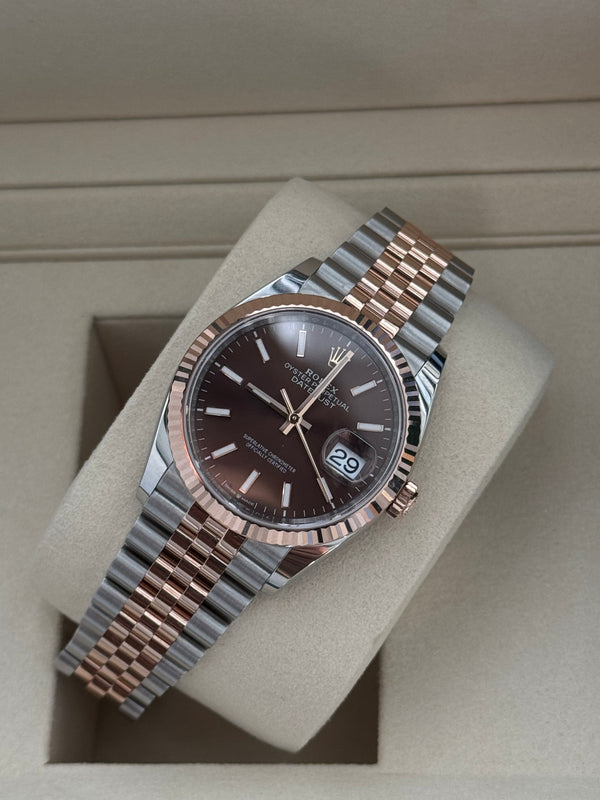 Rolex Datejust 36 - Staal / Rosegoud -  Bruin wijzerplaat (126231)