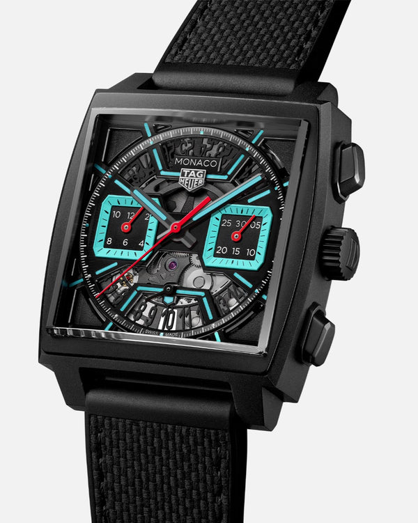 TAG Heuer CBL2184.FT6236 Monaco Calibre Heuer 02 Titanium DLC / Skeleton - Turquoise