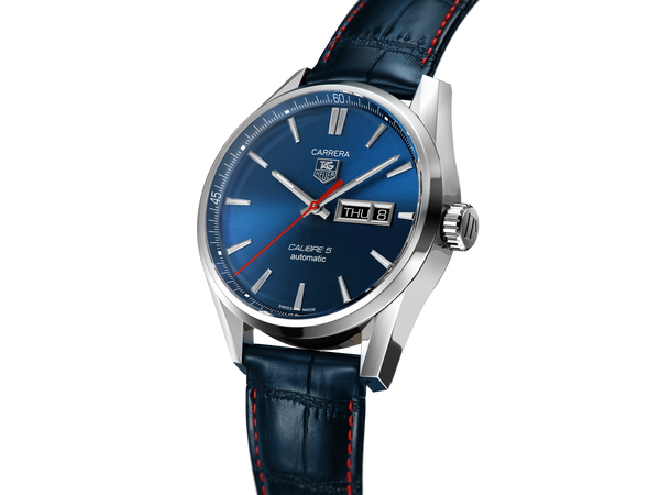 TAG Heuer WAR201P.FC6485 Carrera Calibre 5 Day Date Stainless Steel / Blue / Alligator