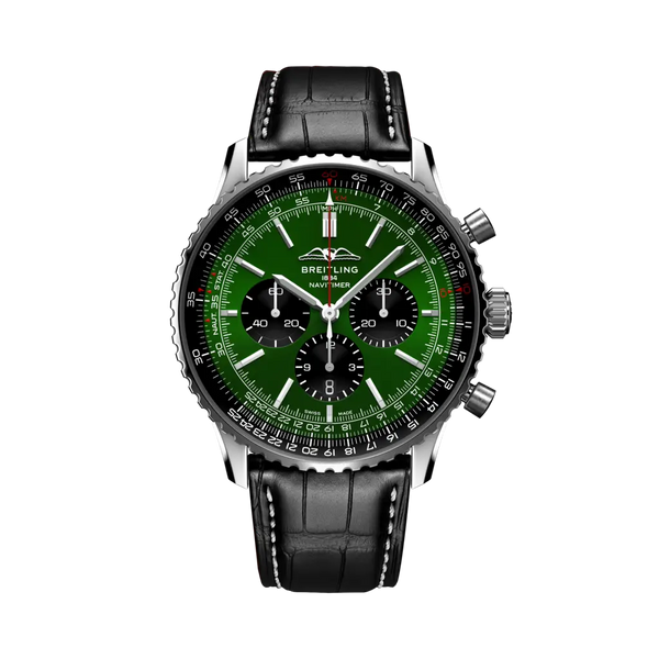 Breitling AB0137241L1P1 Navitimer B01 Chronograph 46 Stainless Steel / Green / Alligator - Folding