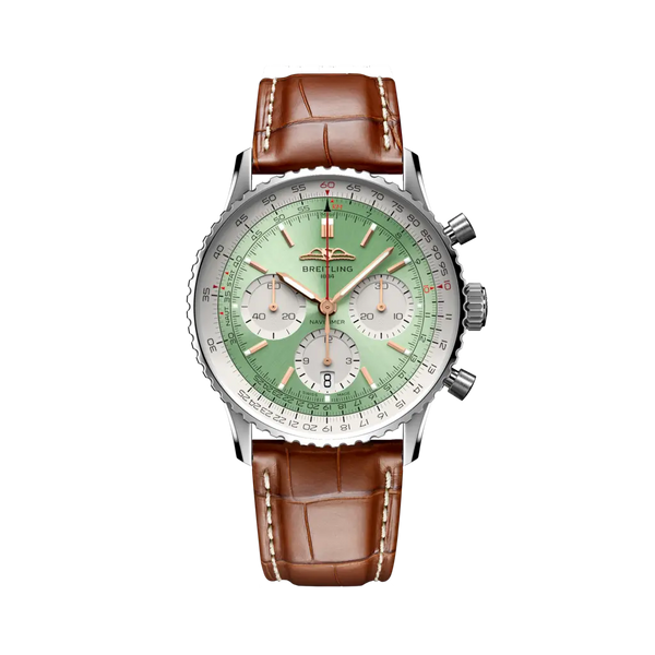 Breitling AB0139211L1P1 Navitimer B01 Chronograph 41 Stainless Steel / Mint Green / Alligator - Folding