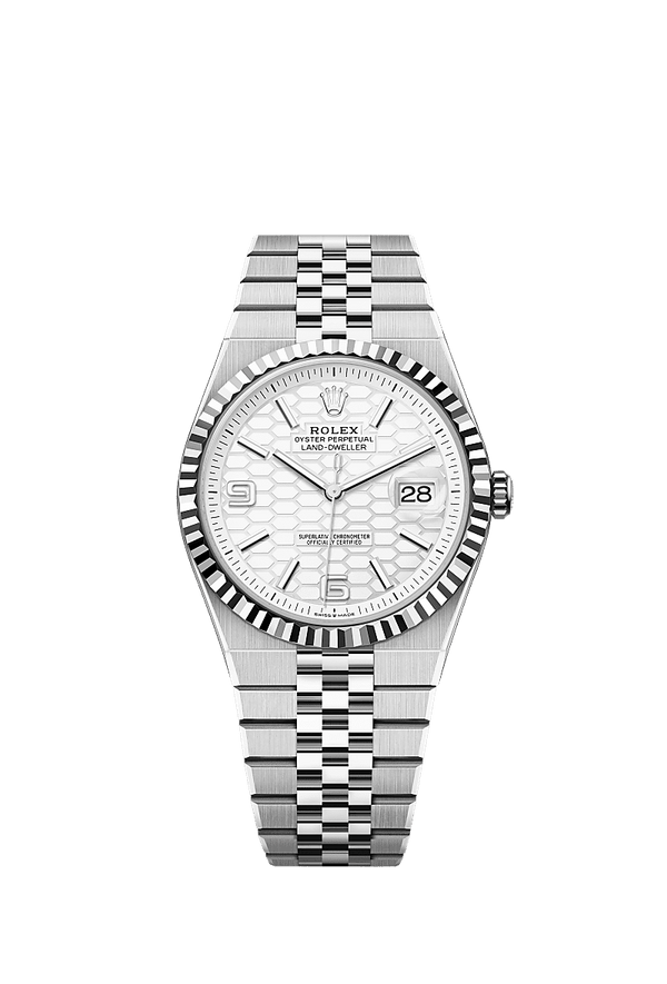 Rolex Land-Dweller 40 - Staal / Witgoud - Wit wijzerplaat (127334)