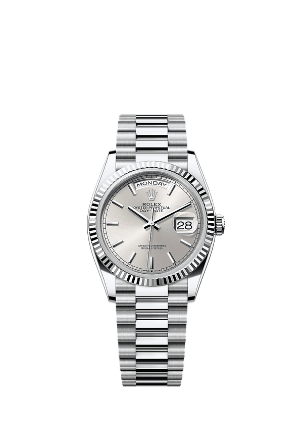 Rolex Day-Date 36 - Platinum - Zilver wijzerplaat (128236)