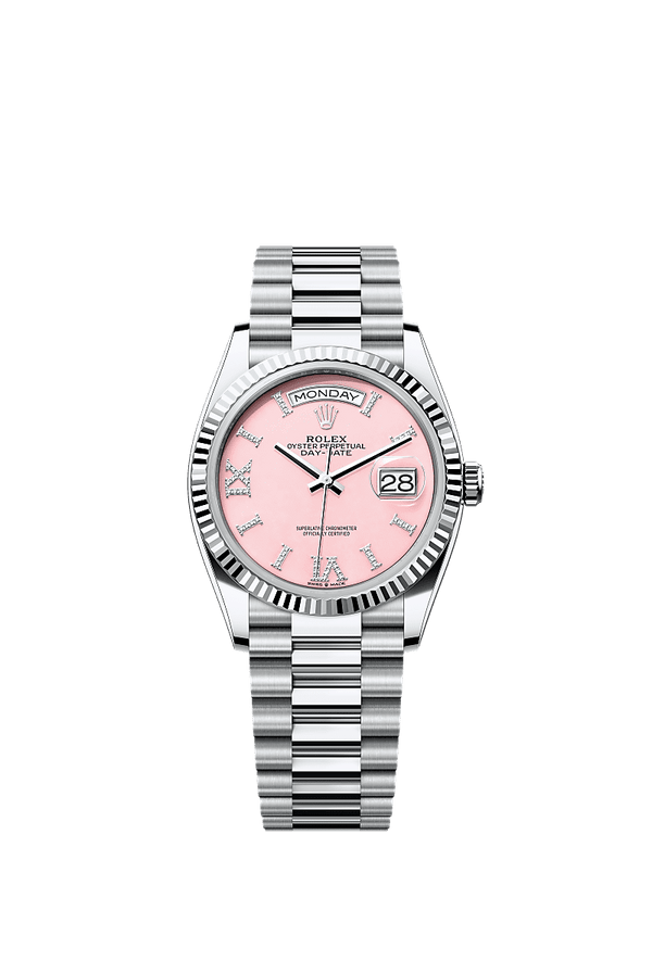 Rolex Day-Date 36 - Platinum - Roze wijzerplaat (128236)