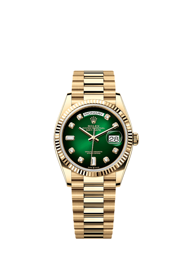 Rolex Day-Date 36 - Geelgoud - Groen wijzerplaat (128238)