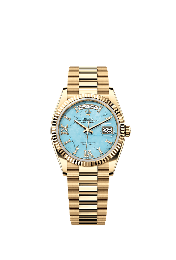 Rolex Day-Date 36 - Geelgoud - Blauw wijzerplaat (128238)