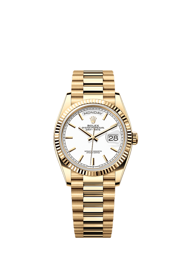 Rolex Day-Date 36 - Geelgoud - Wit wijzerplaat (128238)