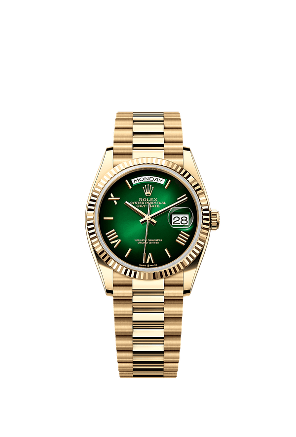 Rolex Day-Date 36 - Geelgoud - Groen wijzerplaat (128238)