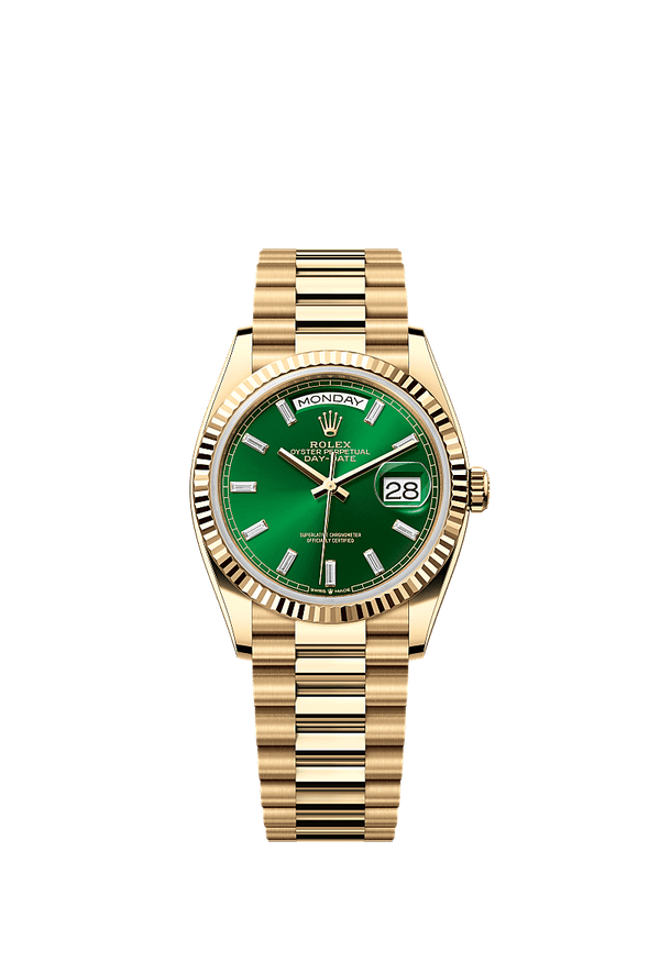Rolex Day-Date 36 - Geelgoud - Groen wijzerplaat (128238)