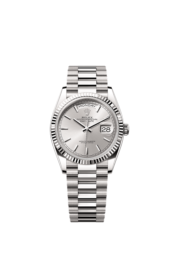 Rolex Day-Date 36 - Witgoud - Zilver wijzerplaat (128239)