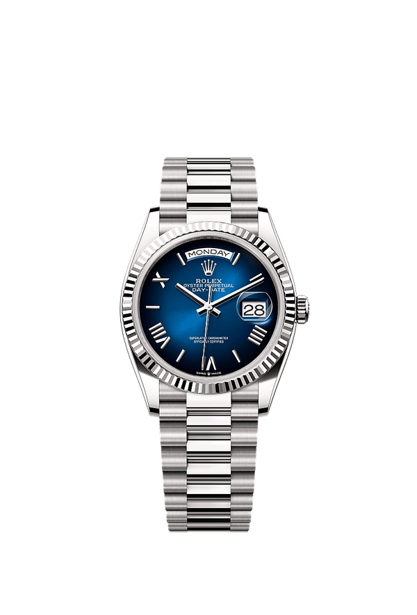 Rolex Day-Date 36 - Witgoud - Blauw wijzerplaat (128239)