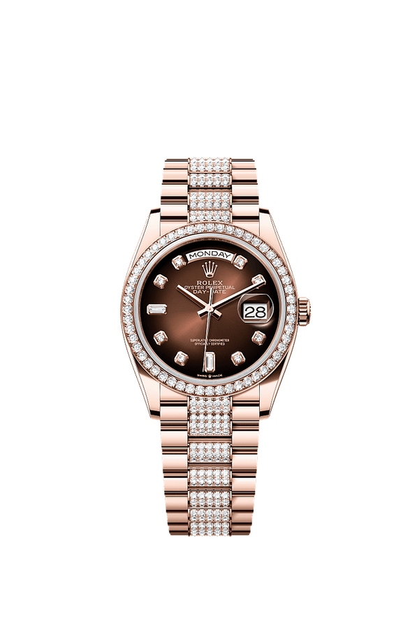 Rolex Day-Date 36 - Rosegoud - Bruin wijzerplaat (128345RBR)