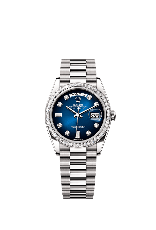 Rolex Day-Date 36 - Witgoud - Blauw wijzerplaat (128349RBR)