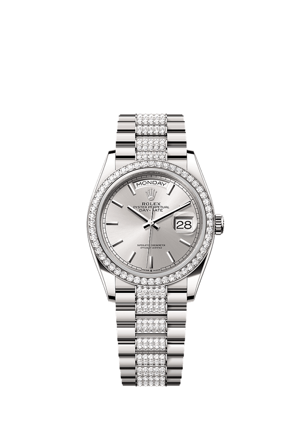 Rolex Day-Date 36 - Witgoud - Zilver wijzerplaat (128349RBR)