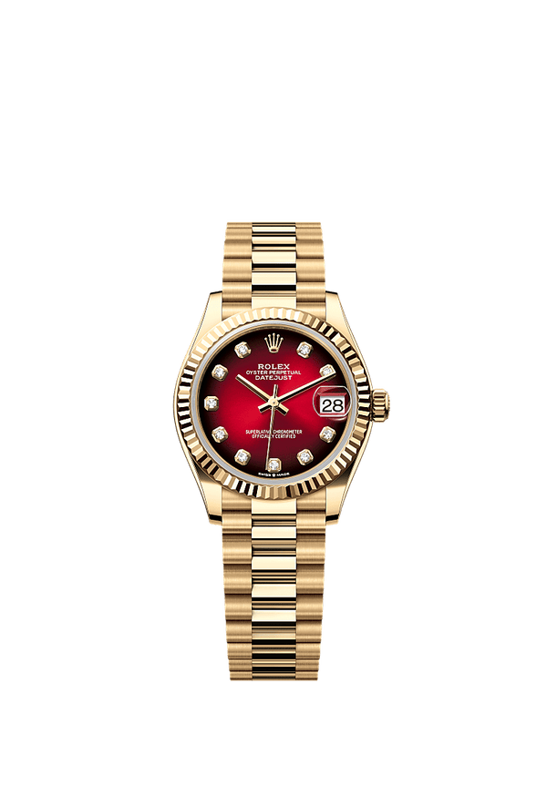 Rolex Datejust 31 - Geelgoud - Rood wijzerplaat (278278)