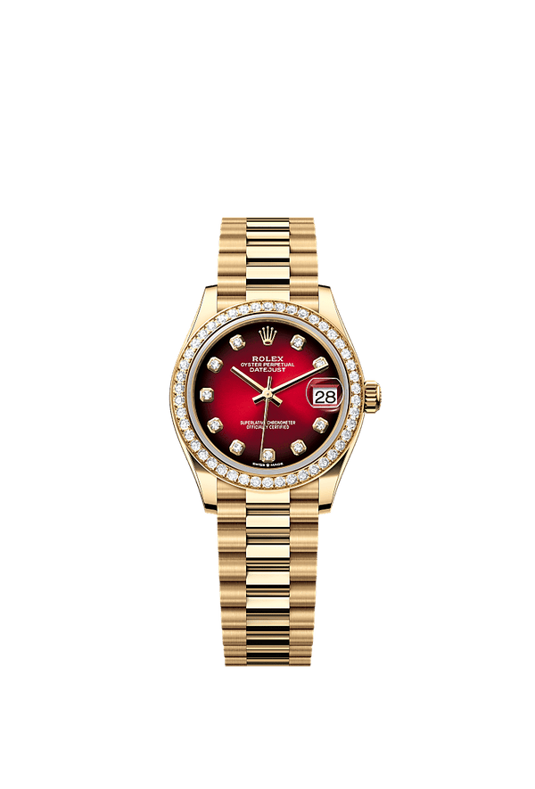 Rolex Datejust 31 - Geelgoud - Rood wijzerplaat (278288rbr)