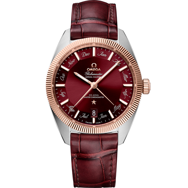 Omega 130.23.41.22.11.001 Globemaster Annual Calendar Stainless Steel / Sedna Gold / Burgundy