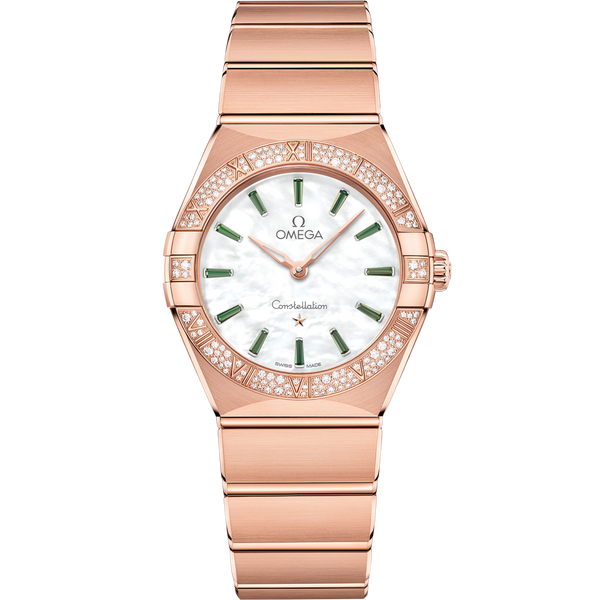 Omega 131.55.28.60.55.005 Constellation Manhattan 28 Quartz Sedna Gold / MOP - Emerald / Diamond