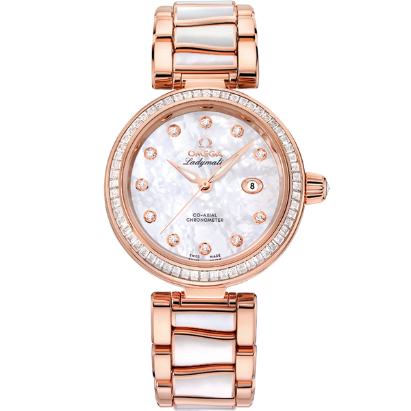 Omega 425.65.34.20.55.007 LadyMatic Co-Axial 34 Sedna Gold Baguette / MOP / MOP Bracelet