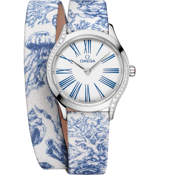 Omega 428.17.26.60.04.001 Mini Tr̩sor Quartz 26 Stainless Steel - Diamond / White - Blue / Toile de Jouy - Double Tour
