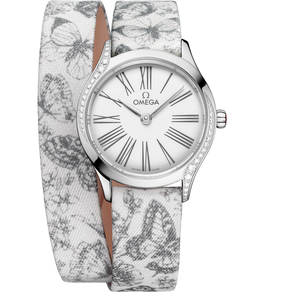 Omega 428.17.26.60.04.002 Mini Tr̩sor Quartz 26 Stainless Steel - Diamond / White - Grey / Toile de Jouy - Double Tour