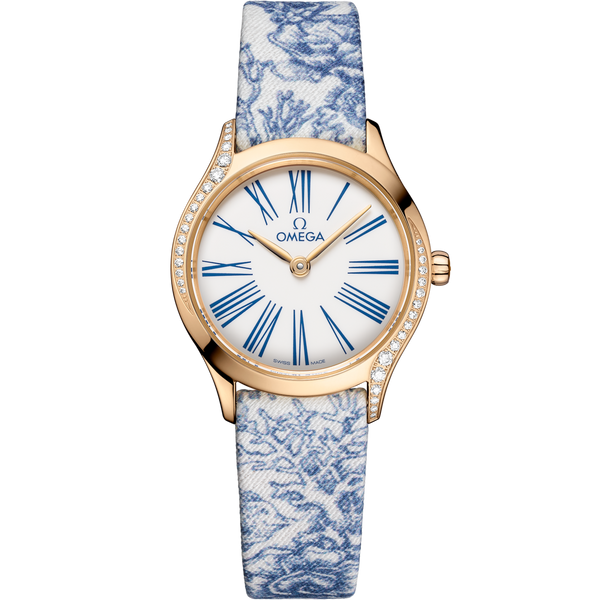 Omega 428.57.26.60.04.001 Mini Tr̩sor Quartz 26 Moonshine Gold - Diamond / White - Blue / Toile de Jouy
