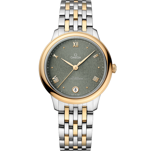 Omega 434.20.34.20.10.001 De Ville Master Chronometer 34 Stainless Steel - Yellow Gold / Green / Bracelet