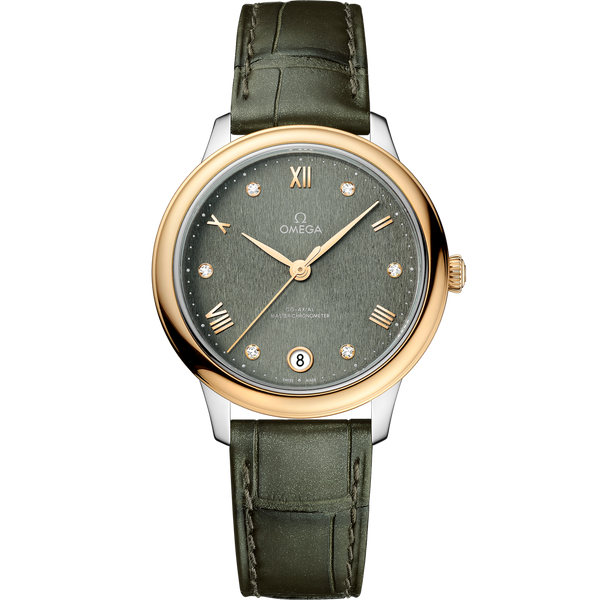 Omega 434.23.34.20.60.001 De Ville Master Chronometer 34 Stainless Steel - Yellow Gold / Green - Diamond