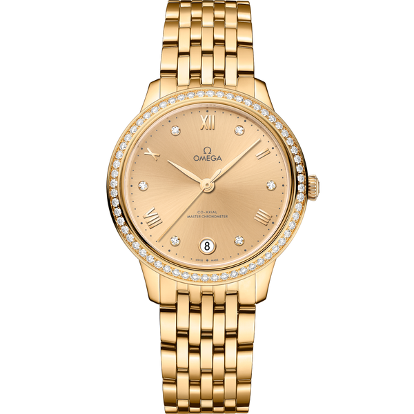 Omega 434.55.34.20.58.001 De Ville Master Chronometer 34 Yellow Gold - Diamond / Champagne - Diamond / Bracelet