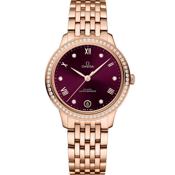 Omega 434.55.34.20.61.001 De Ville Master Chronometer 34 Sedna Gold - Diamond / Burgundy - Diamond / Bracelet