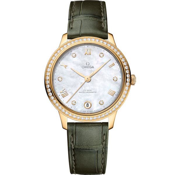 Omega 434.58.34.20.55.002 De Ville Master Chronometer 34 Yellow Gold - Diamond / MOP - Diamond