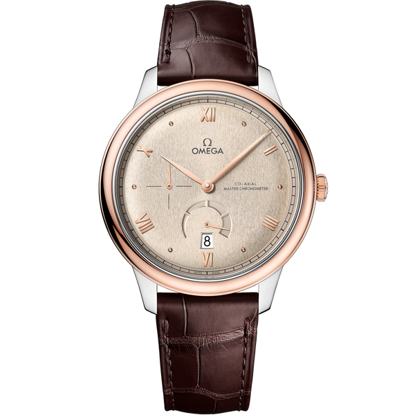 Omega 434.23.41.21.09.001 De Ville Power Reserve Master Chronometer Stainless Steel - Sedna Gold / Beige