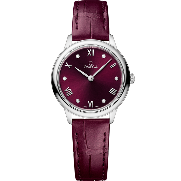 Omega 434.13.28.60.61.001 De Ville Quartz 27.5 Stainless Steel / Burgundy - Diamond