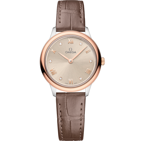 Omega 434.23.28.60.59.001 De Ville Quartz 27.5 Stainless Steel - Sedna Gold / Beige - Diamond