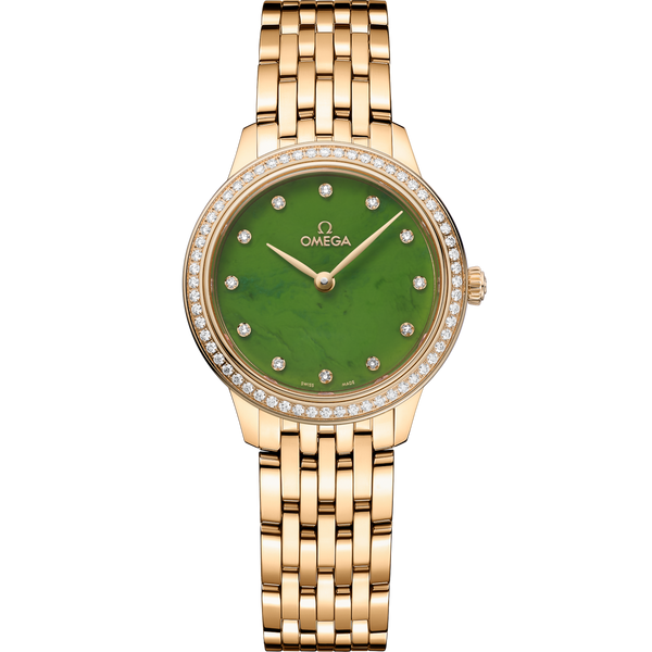 Omega 434.55.28.60.99.001 De Ville Quartz 27.5 Yellow Gold - Diamond / Jade - Diamond / Bracelet