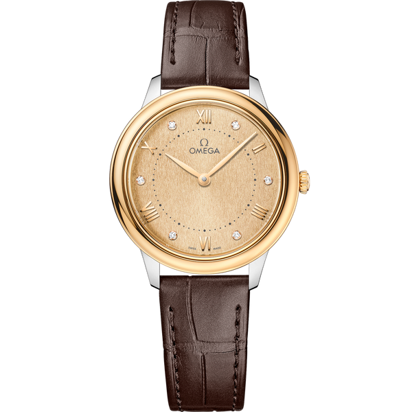 Omega 434.23.30.60.58.001 De Ville Quartz 30 Stainless Steel - Yellow Gold / Champagne - Diamond