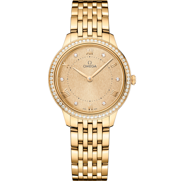Omega 434.55.30.60.58.001 De Ville Quartz 30 Yellow Gold - Diamond / Champagne - Diamond / Bracelet