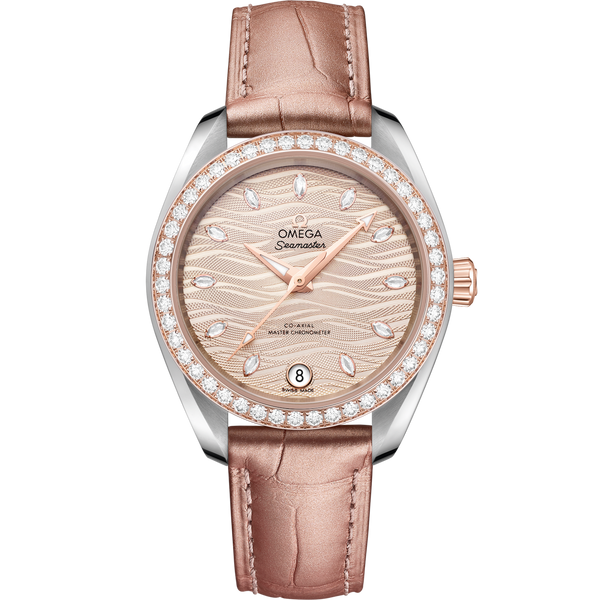 Omega 220.28.34.20.59.001 Seamaster Aqua Terra 150M Master Chronometer 34 Stainless Steel / Sedna Gold / Diamond / Grey - Diamond / Alligator