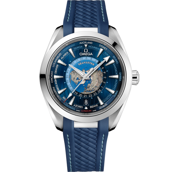 Omega 220.12.43.22.03.001 Seamaster Aqua Terra 150M Master Chronometer 43 Worldtimer Stainless Steel / Blue / Rubber