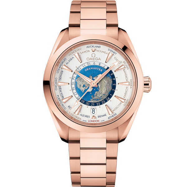 Omega 220.50.43.22.02.001 Seamaster Aqua Terra 150M Master Chronometer 43 Worldtimer Sedna Gold / Silver / Bracelet