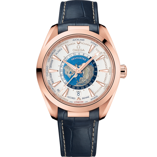 Omega 220.53.43.22.02.001 Seamaster Aqua Terra 150M Master Chronometer 43 Worldtimer Sedna Gold / Silver / Alligator