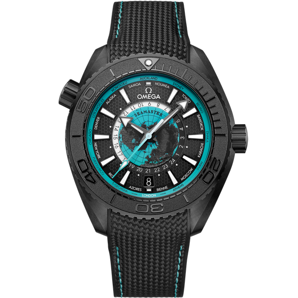 Omega 215.92.46.22.01.006 - Seamaster Planet Ocean 600M Co-Axial Worldtimer 45.5 Master Chronometer GMT Ceramic / Black - Turquoise / Rubber