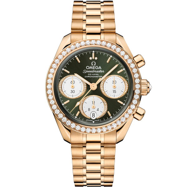Omega 324.55.38.50.60.001 Speedmaster Date 38 Moonshine Gold - Diamond / Green / Bracelet