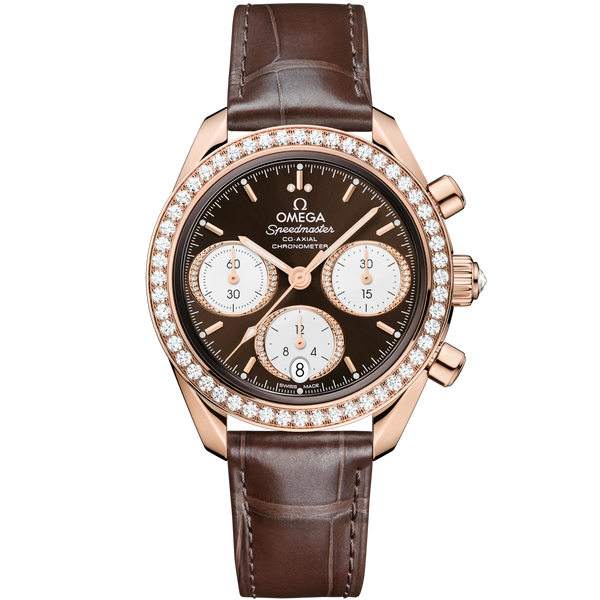 Omega 324.58.38.50.63.001 Speedmaster Date 38 Sedna Gold - Diamond / Brown