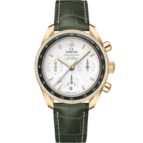 Omega 324.68.38.50.02.004 Speedmaster Co-Axial 38 Yellow Gold / Diamond / Silver / Strap