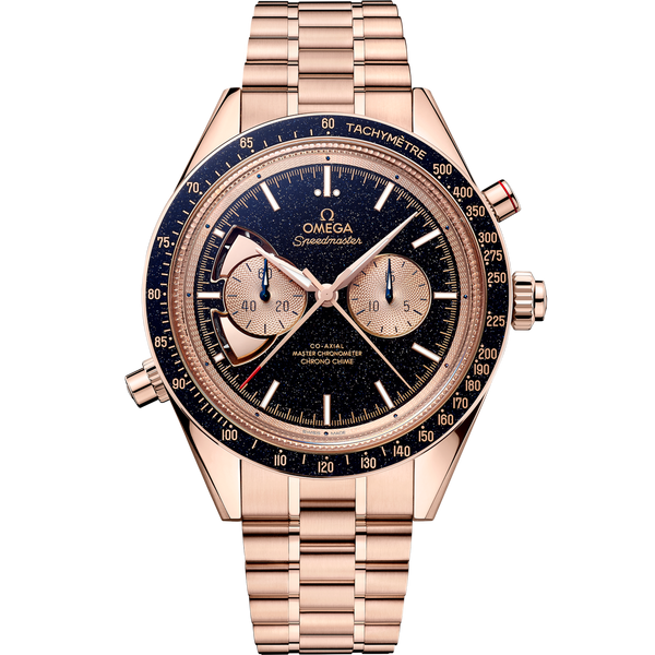 Omega 522.50.45.52.03.001 Speedmaster Chrono Chime Co-Axial Master Chronometer Chronograph Sedna Gold / Aventurine