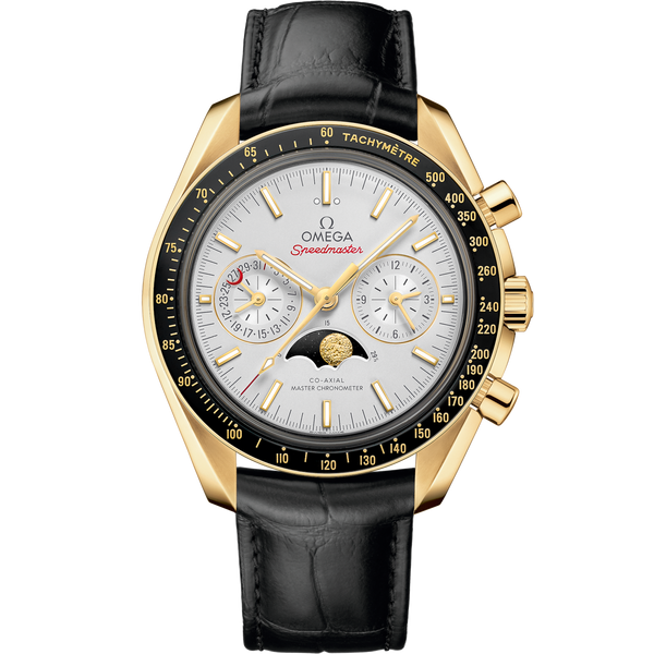 Omega 304.63.44.52.02.001 Speedmaster Moonphase Chronograph Master Chronometer Yellow Gold / Silver