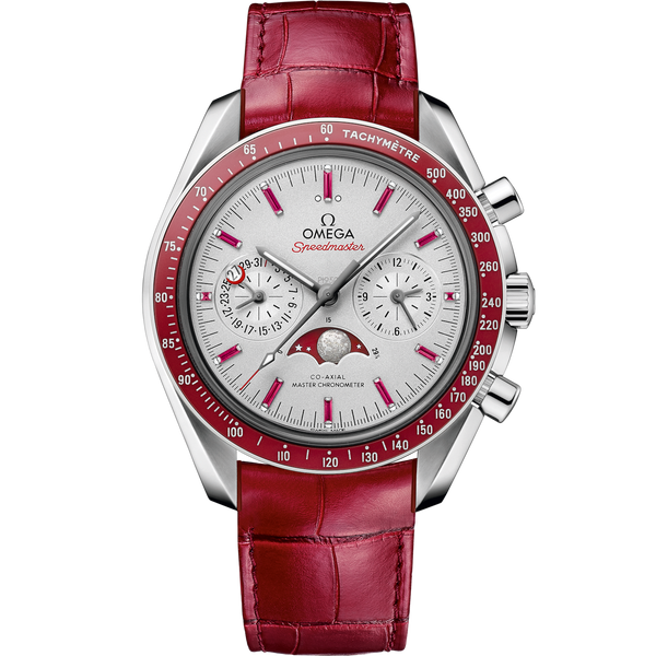 Omega 304.93.44.52.99.002 Speedmaster Moonphase Chronograph Master Chronometer Platinum / Silver / Ruby