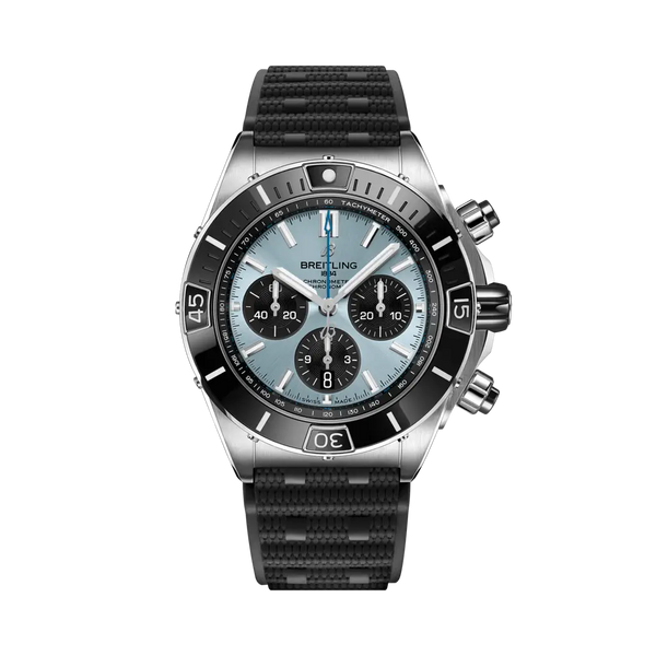 Breitling PB0136251C1S1 Chronomat B01 44 Stainless Steel - Platinum / Ice Blue / Rubber Rouleaux