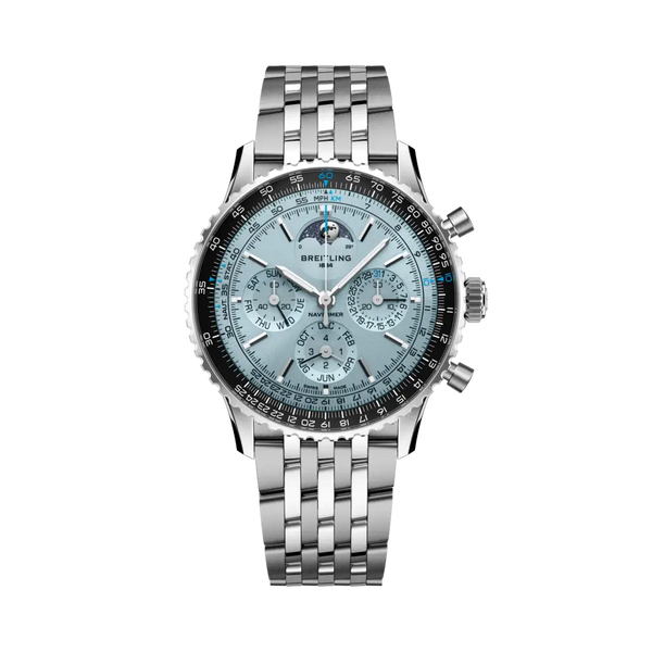 Breitling PB1920251C1A1 - Navitimer B19 Chronograph 43 Perpetual Calendar Stainless Steel - Platinum / Ice Blue / Bracelet